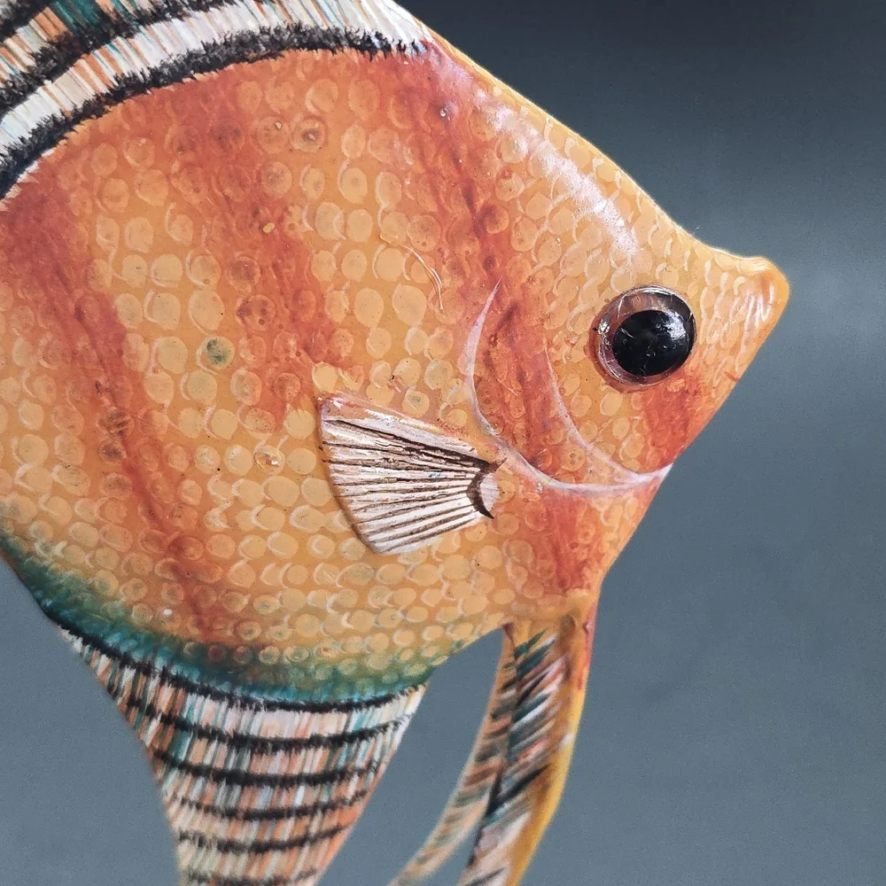4 Hand Carved Hand Painted Tropical Fish on Real Coral Base 6